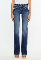 KanCan&trade; Mid Rise Double Button Frayed Hem Bootcut Jean, DARK SANDBLAST, small