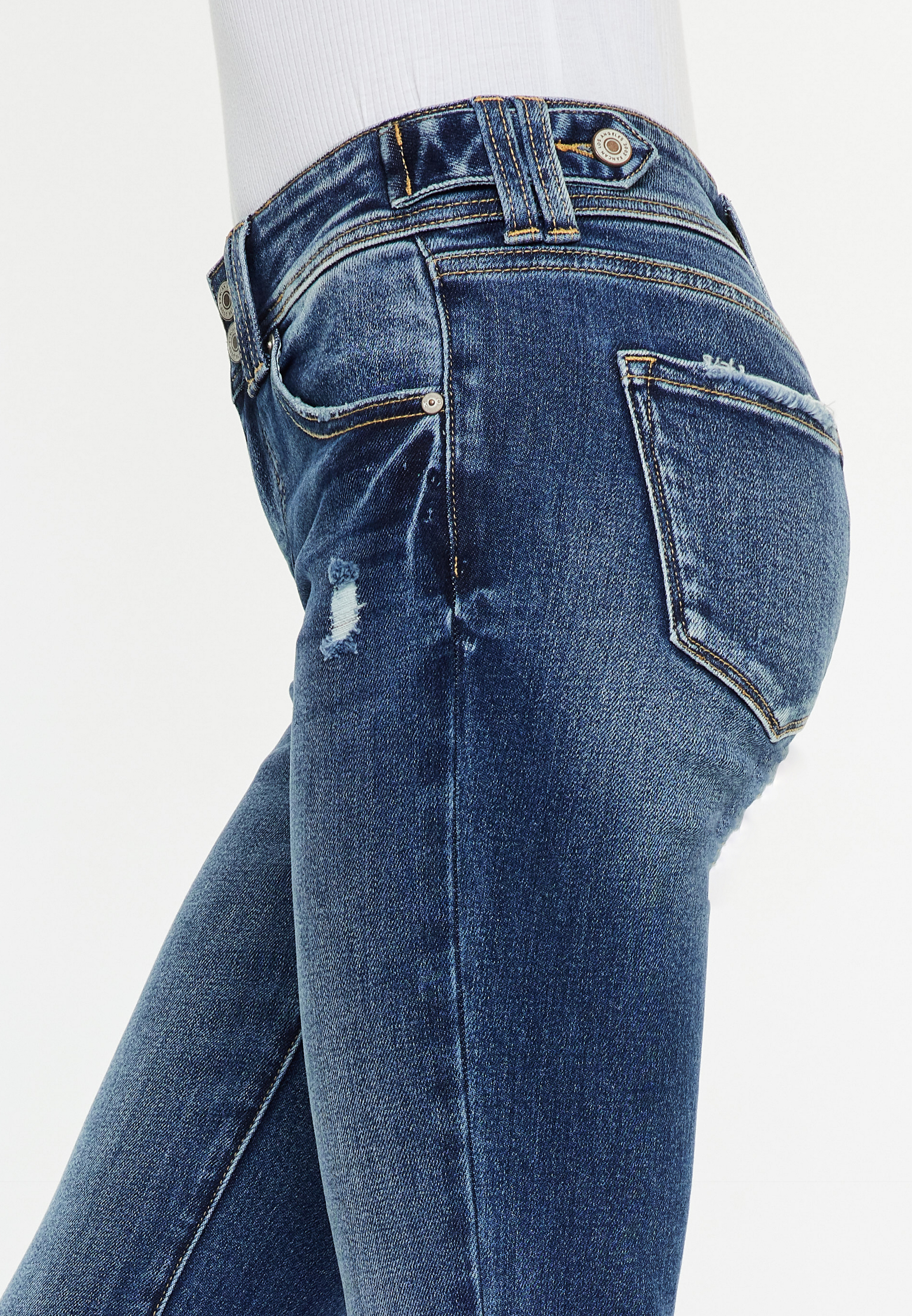 KanCan&trade; Mid Rise Double Button Frayed Hem Bootcut Jean, DARK SANDBLAST, large