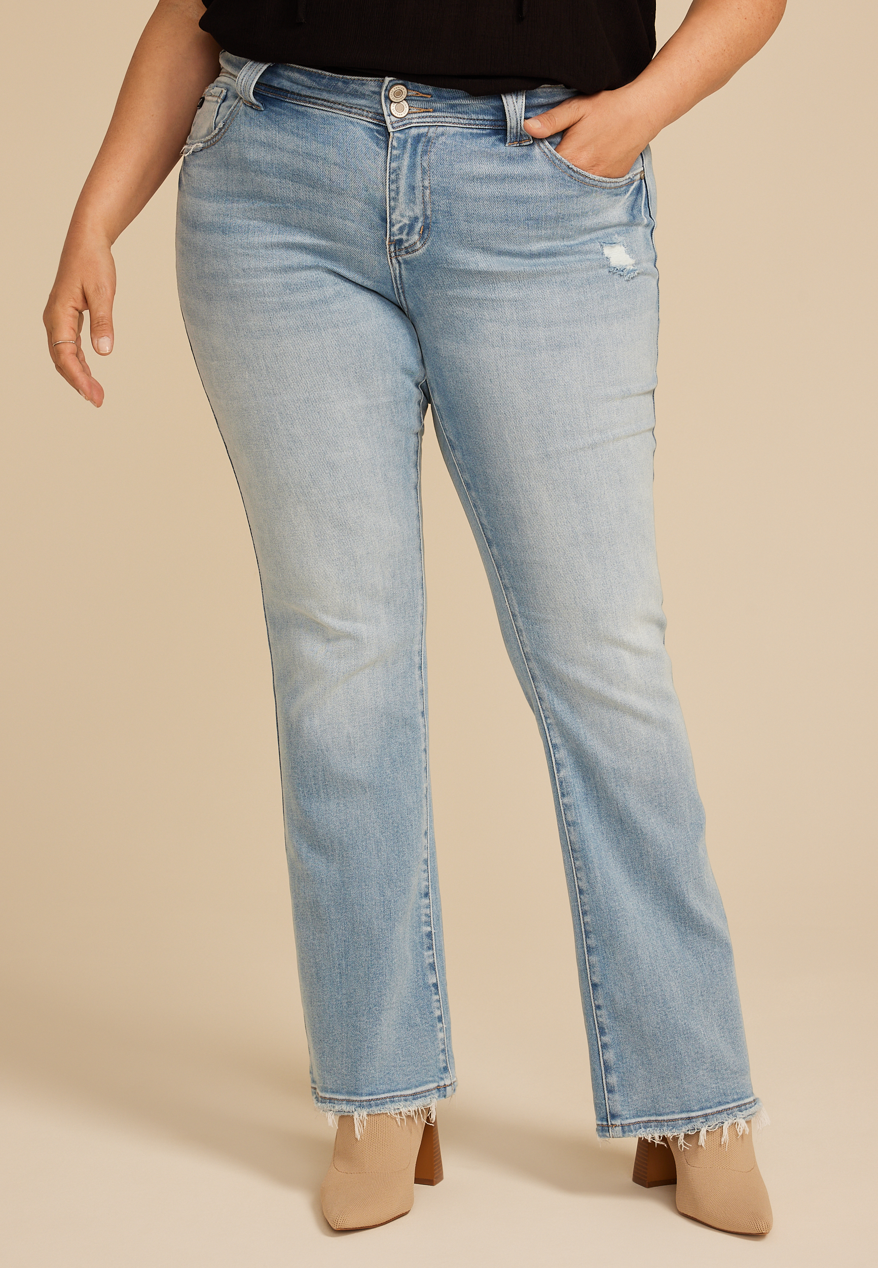 Plus Size KanCan™ Mid Rise Double Button Frayed Hem Bootcut Jean