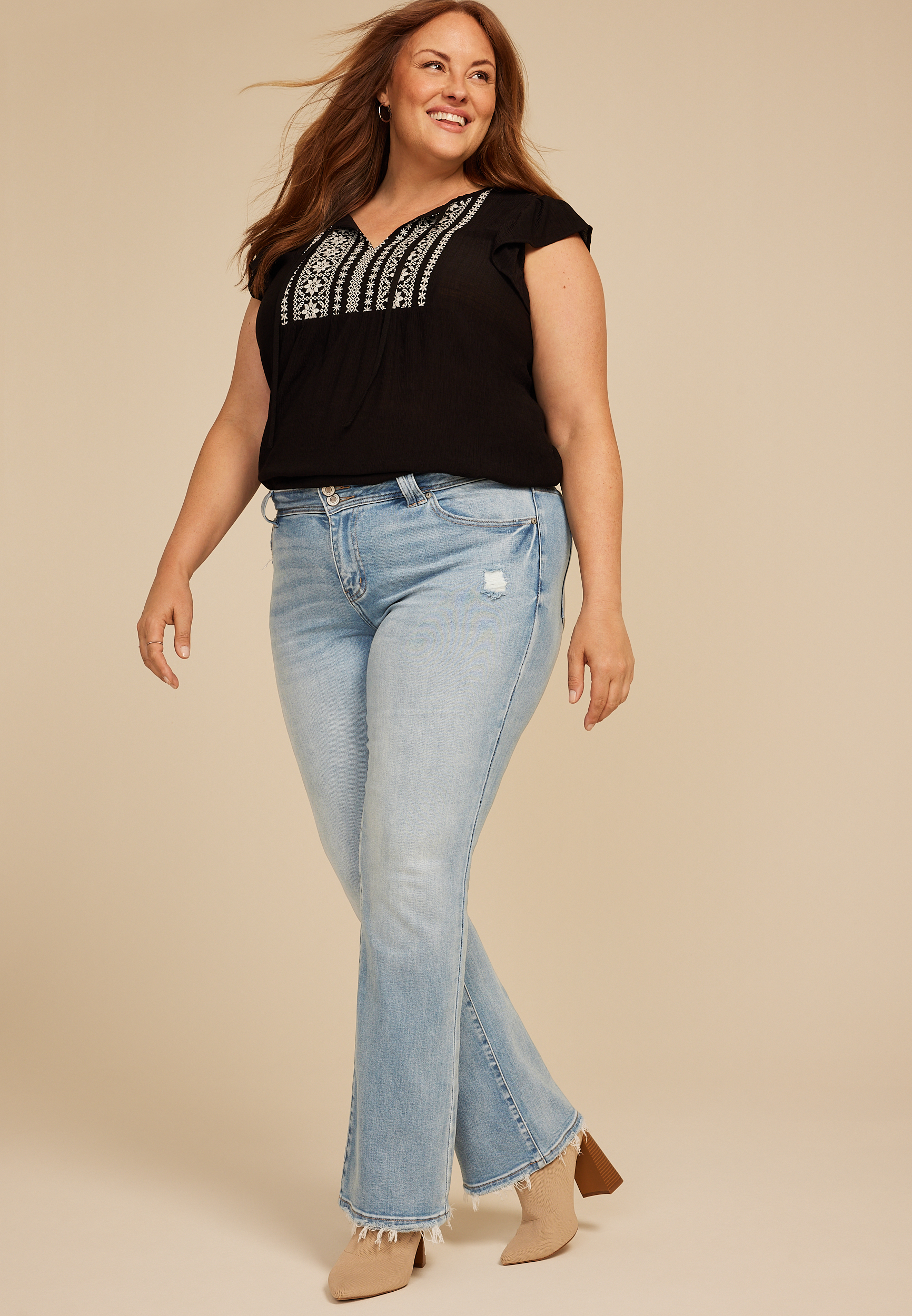 Plus Size KanCan&trade; Mid Rise Double Button Frayed Hem Bootcut Jean, C2806, large