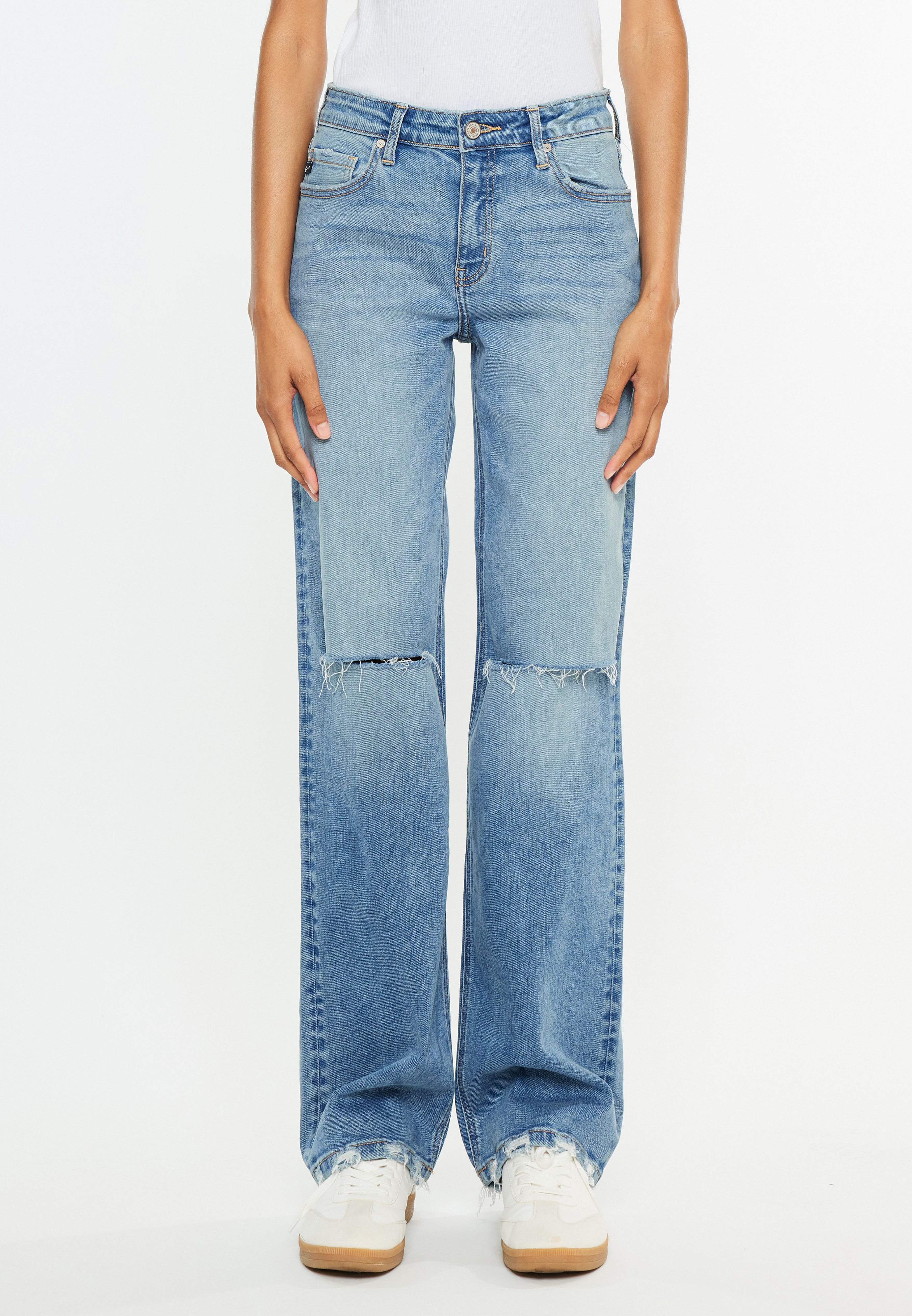 KanCan™ High Rise Open Ripped Straight Jean