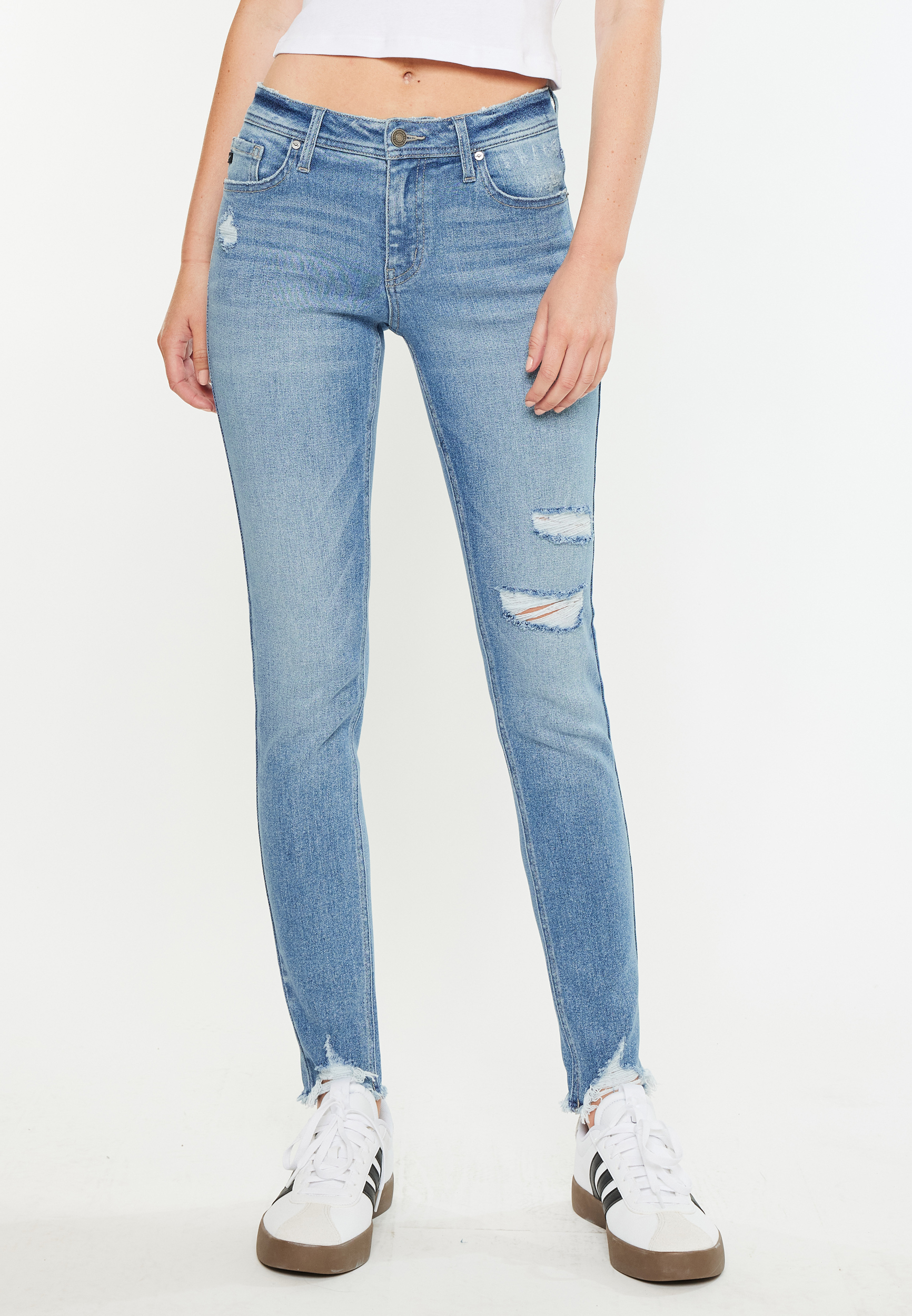 KanCan&trade; Mid Rise Open Ripped Frayed Hem Skinny Jean, C2806, large