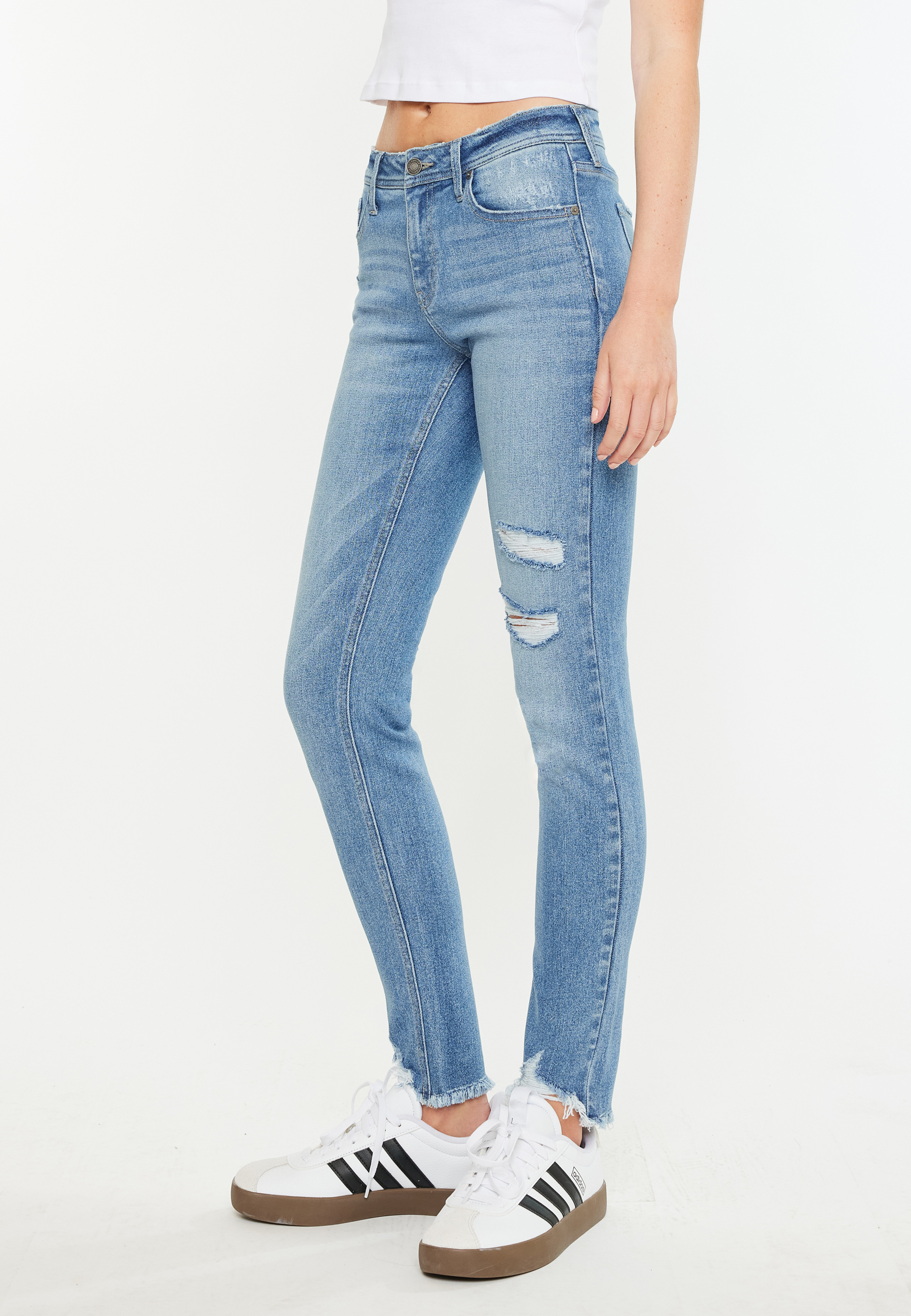 KanCan™ Mid Rise Open Ripped Frayed Hem Skinny Jean | maurices