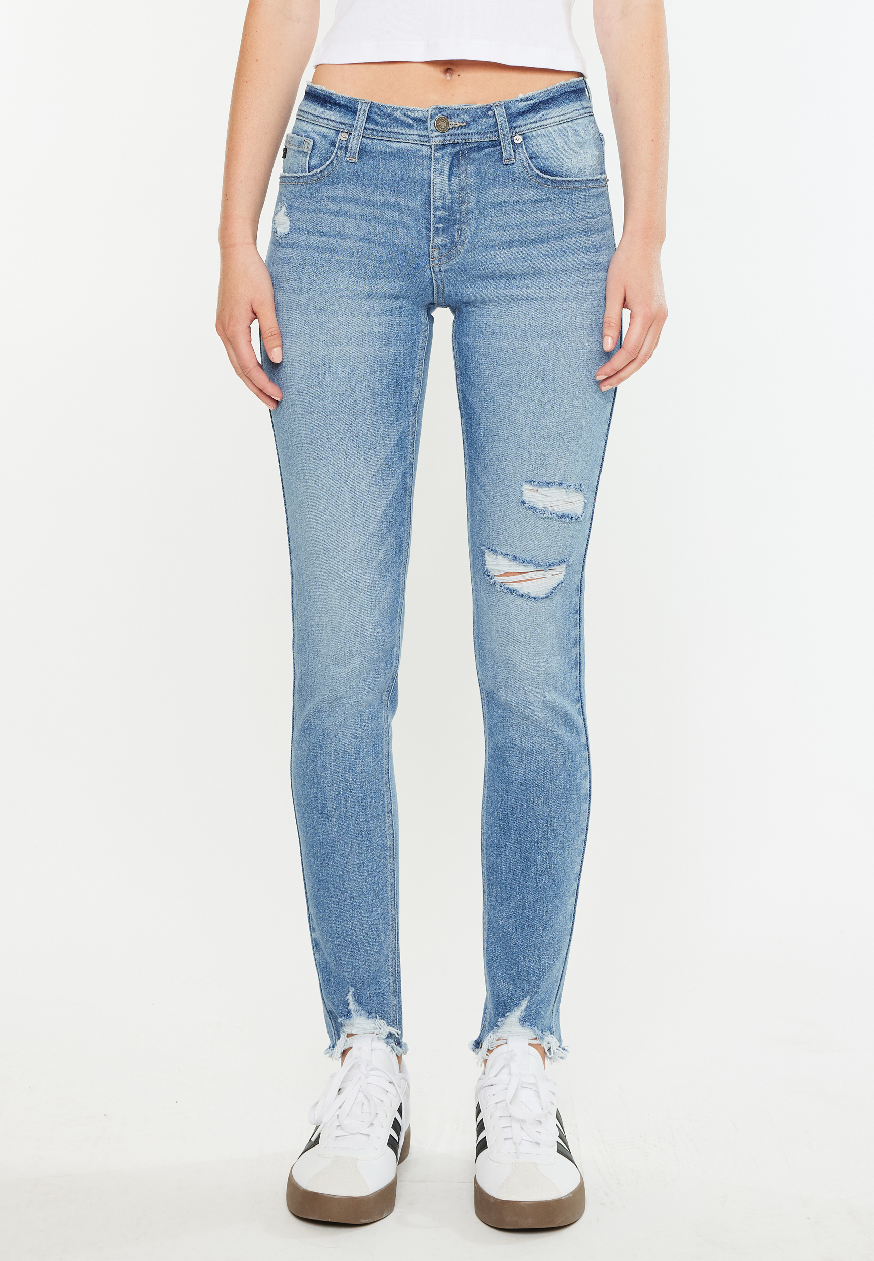 KanCan&trade; Mid Rise Open Ripped Frayed Hem Skinny Jean, C2806, large