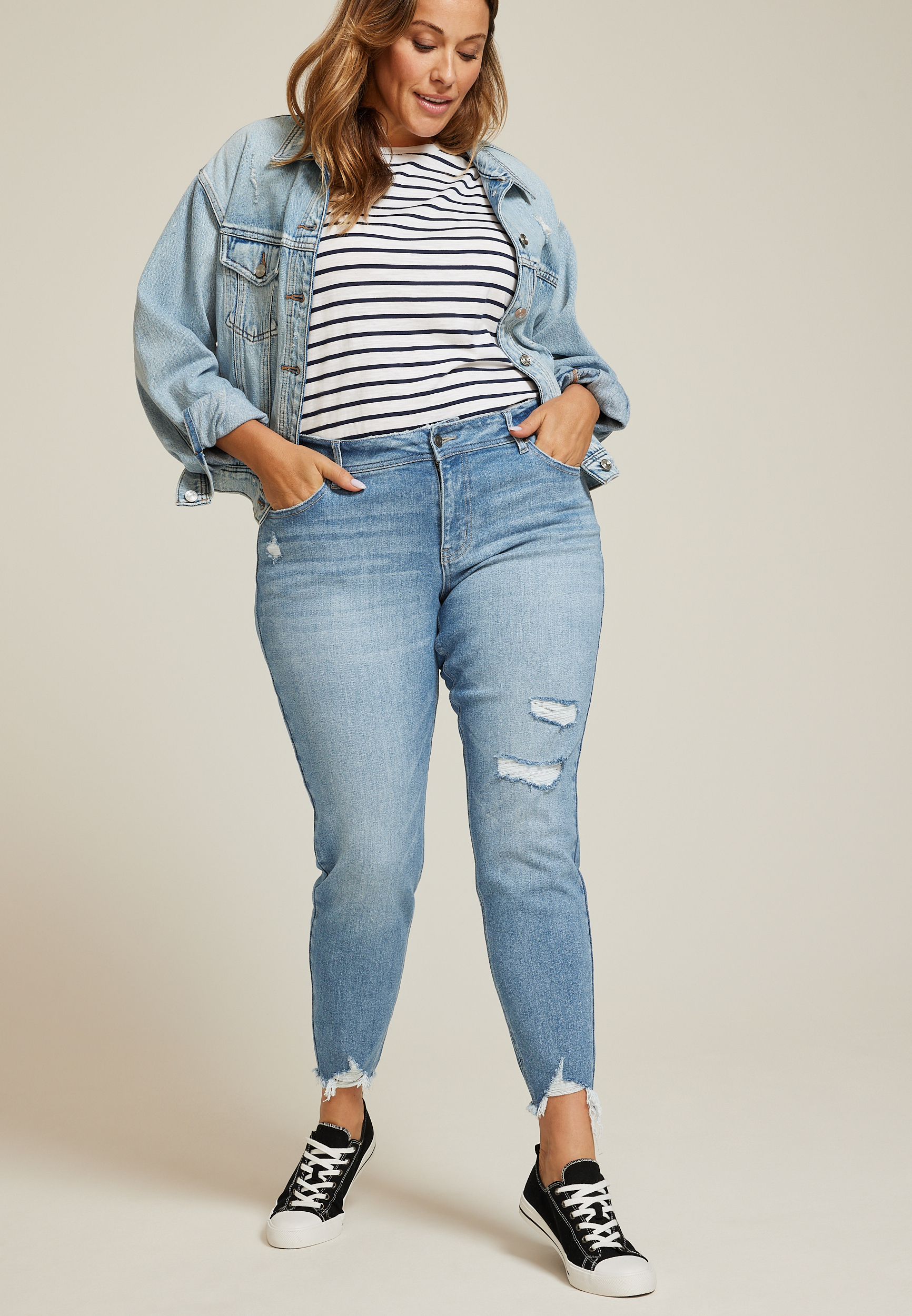 Plus Size KanCan&trade; Mid Rise Open Ripped Frayed Hem Skinny Jean, C2806, large