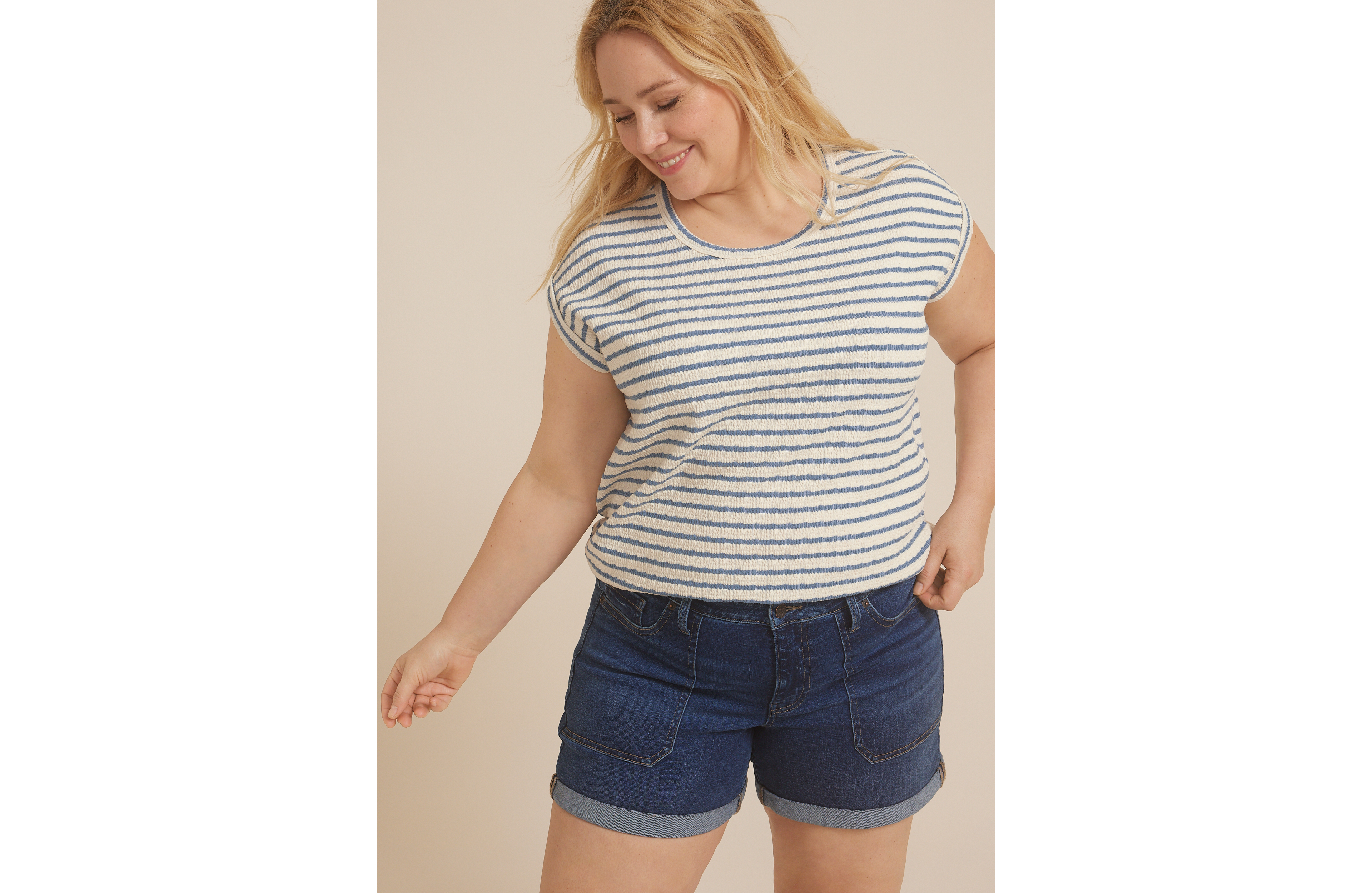 Plus 24/7 Clara Jacquard Striped Short Sleeve Tee