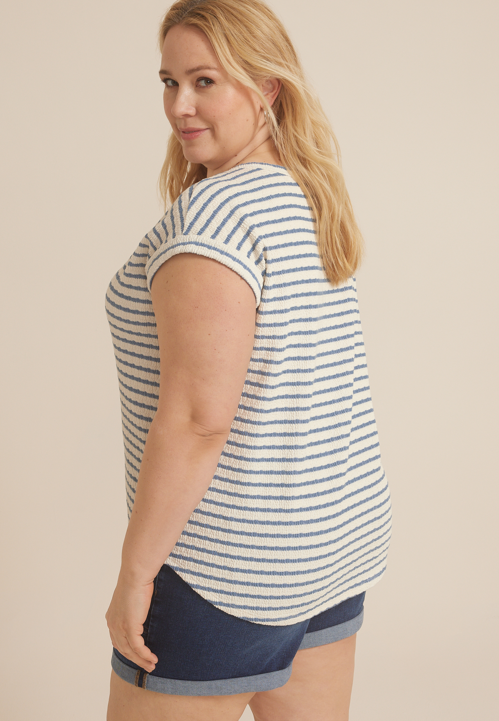 Plus 24/7 Clara Jacquard Striped Short Sleeve Tee