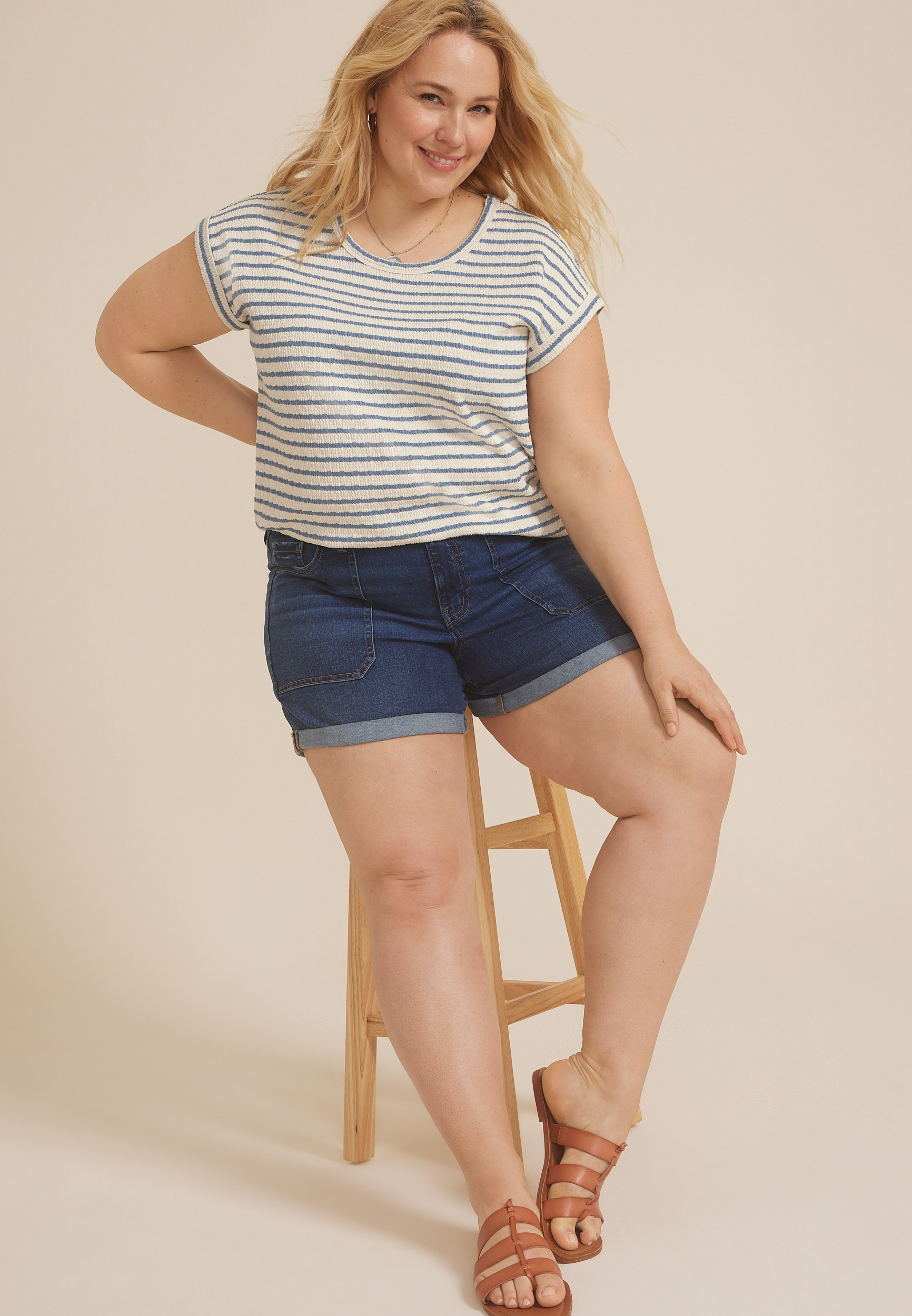 Plus 24/7 Clara Jacquard Striped Short Sleeve Tee