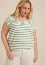 Plus Size 24/7 Clara Jacquard Striped Short Sleeve Tee, C5003, small