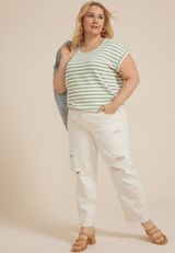 Plus Size 24/7 Clara Jacquard Striped Short Sleeve Tee, C5003, small