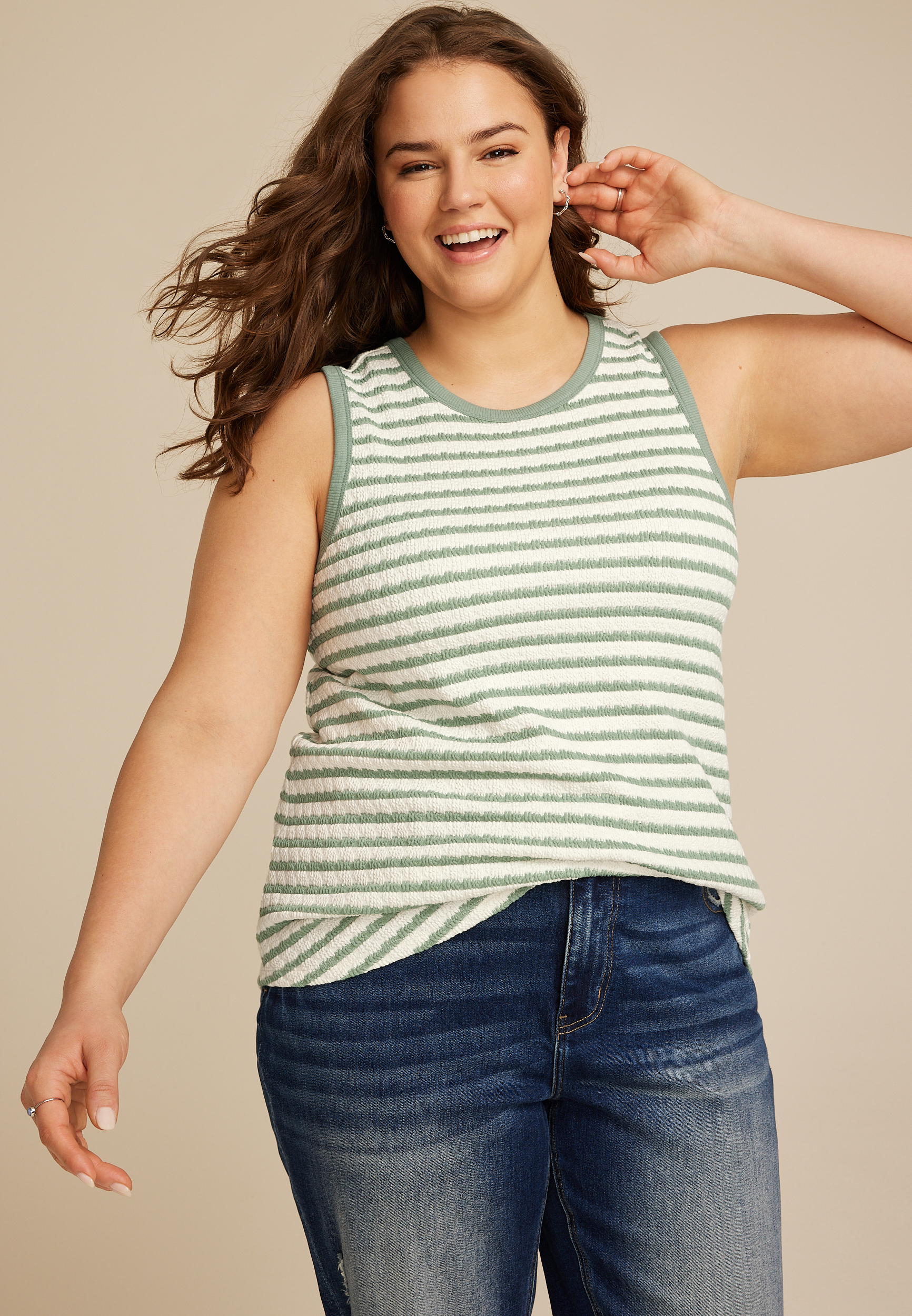 Plus Size 24/7 Jacquard Striped Tank Top