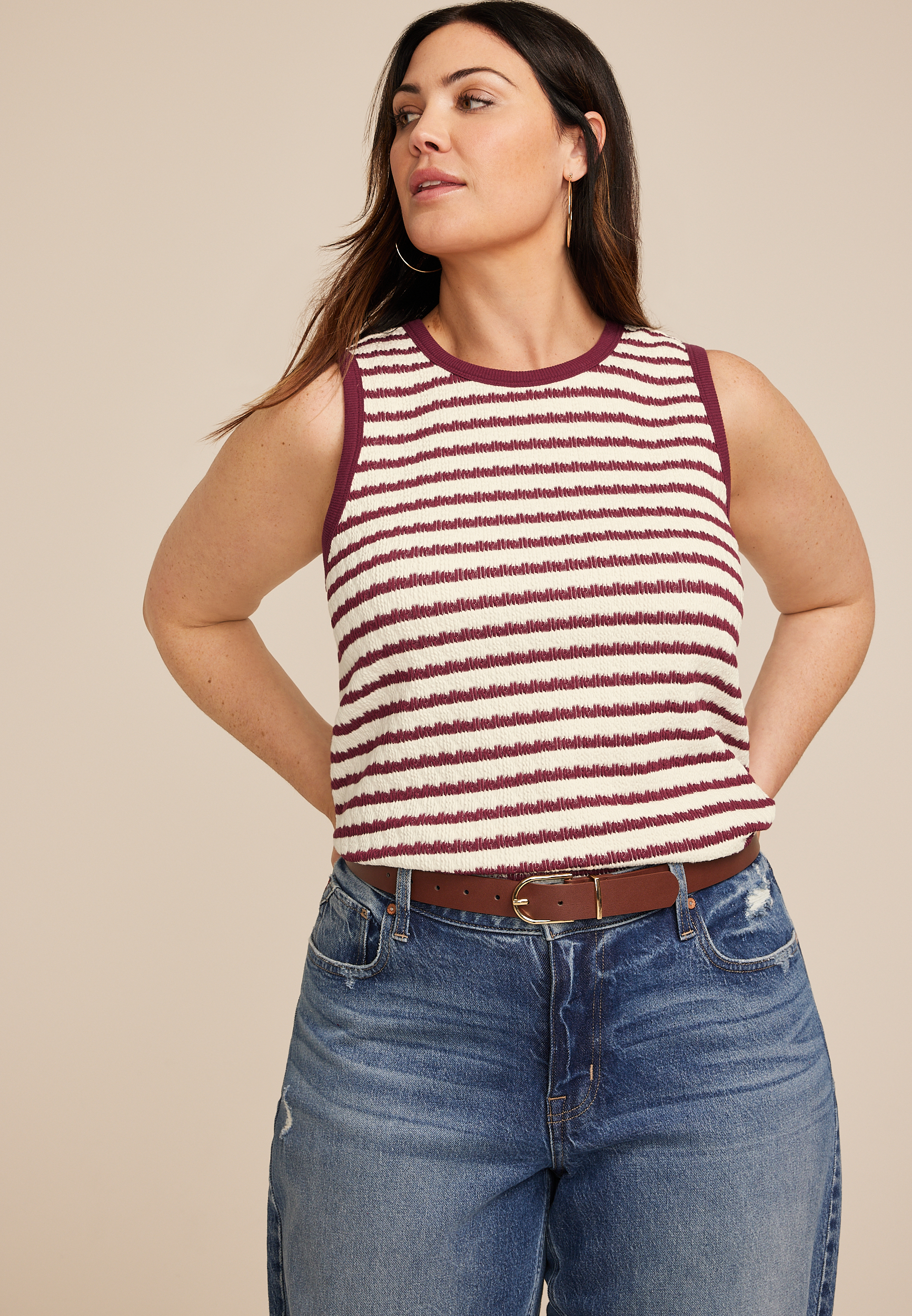 Plus Size 24/7 Jacquard Striped Tank Top