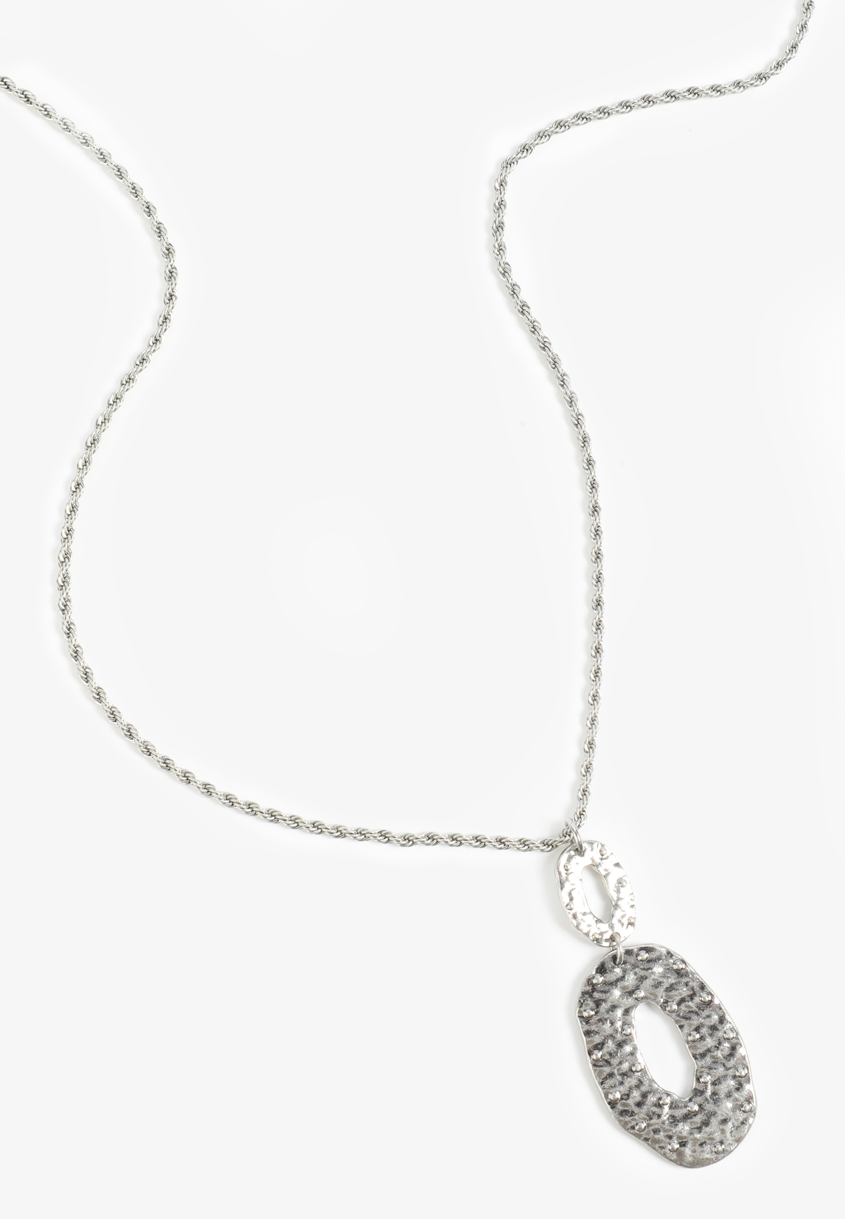 Hammered Studded Oval Pendant Necklace