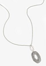 Hammered Studded Oval Pendant Necklace, , small