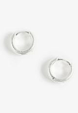 Silver Brushed Huggie Hoop Earrings, SILVER, small