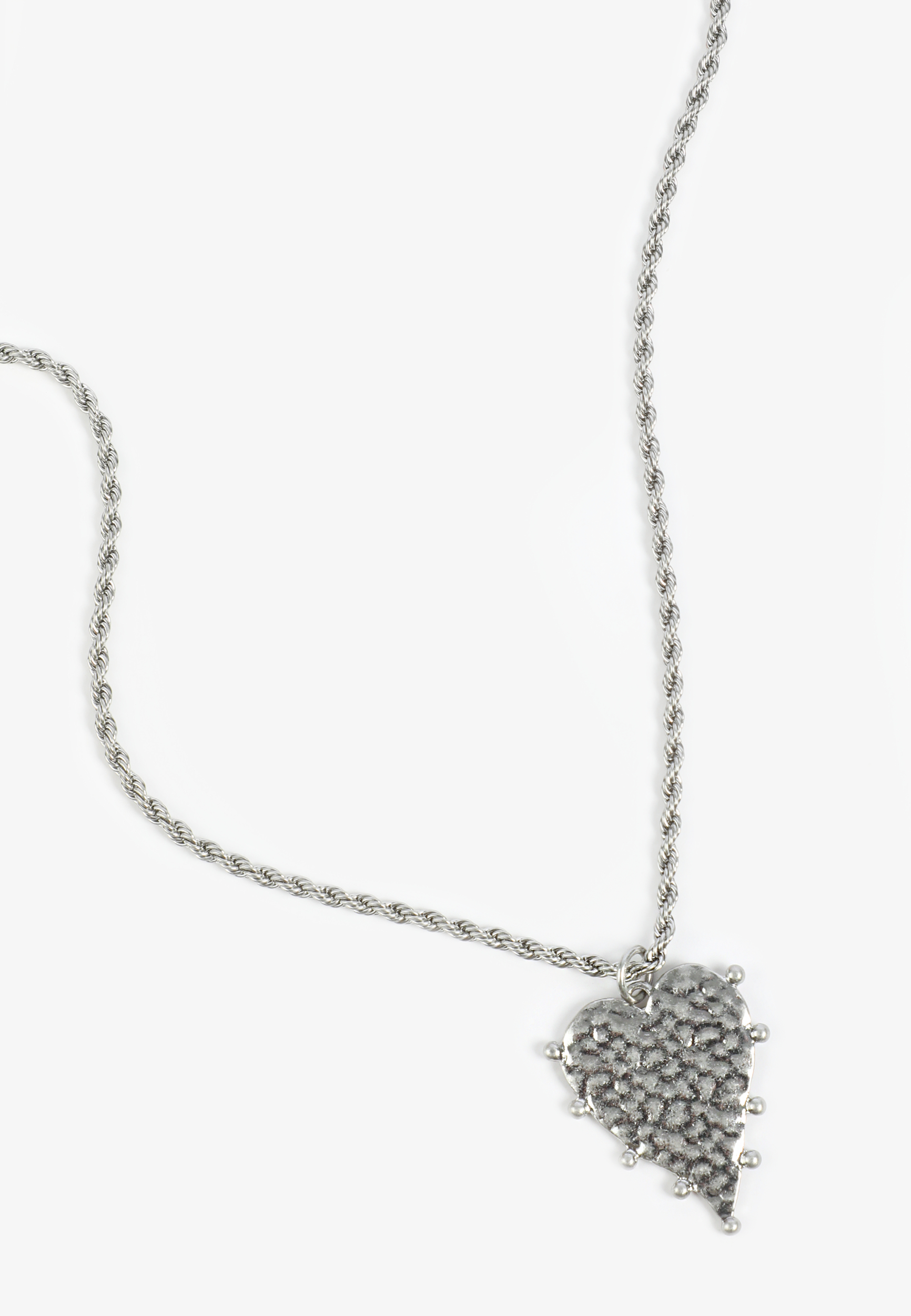 Hammered Studded Heart Pendant Necklace
