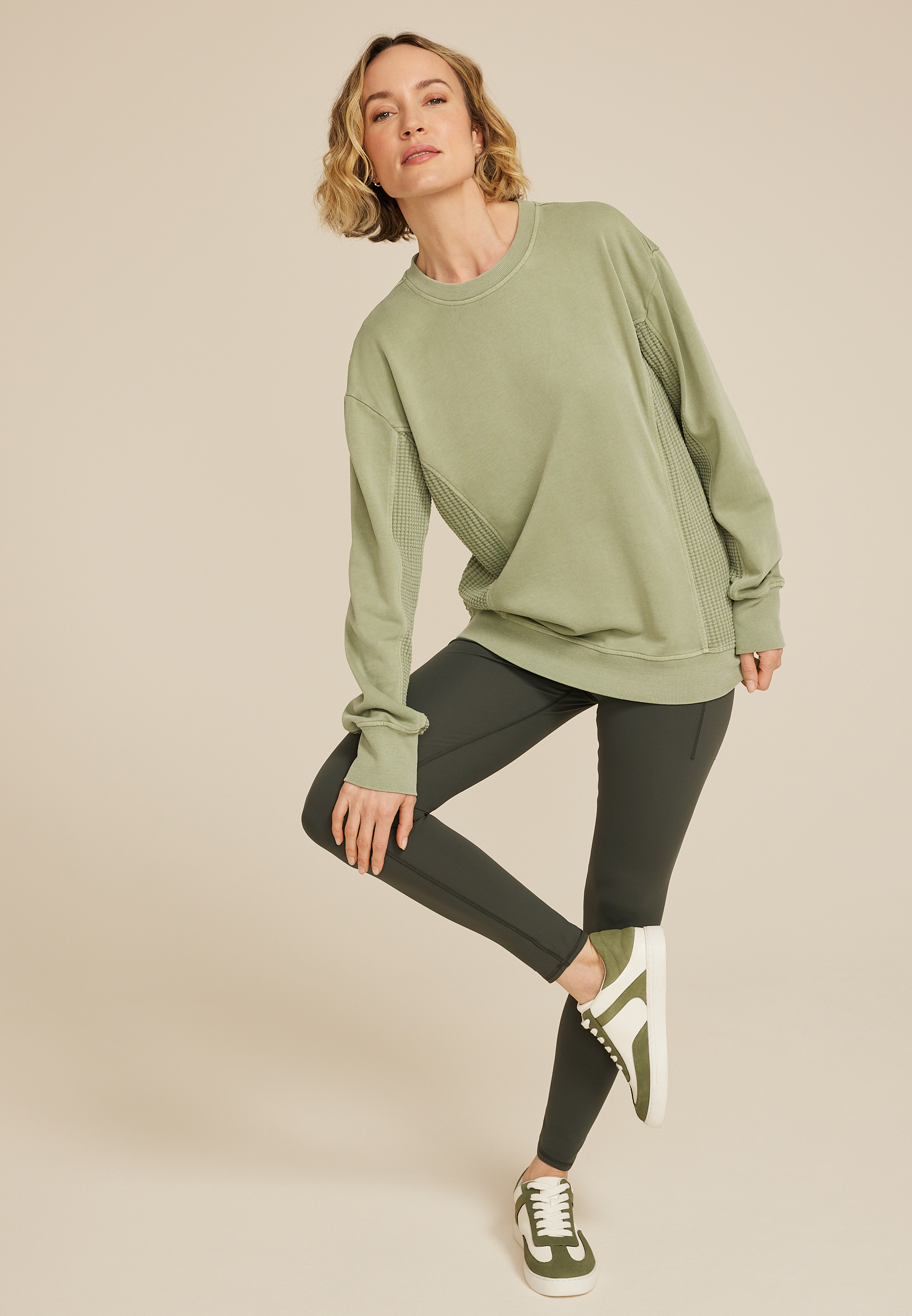 Waffle Mix Crew Neck Tunic Sweatshirt | maurices