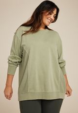 Plus Size Waffle Mix Crew Neck Tunic Sweatshirt, OLIVE FOG, small