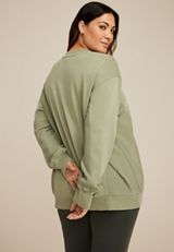 Plus Size Waffle Mix Crew Neck Tunic Sweatshirt, OLIVE FOG, small