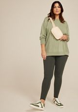 Plus Size Waffle Mix Crew Neck Tunic Sweatshirt, OLIVE FOG, small