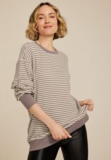 Striped Waffle Crew Neck Tunic Sweatshirt, C4108, small