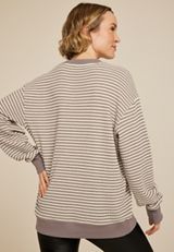 Striped Waffle Crew Neck Tunic Sweatshirt, C4108, small