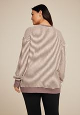 Plus Size Striped Waffle Crew Neck Tunic Sweatshirt, C4108, small