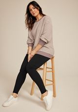 Plus Size Striped Waffle Crew Neck Tunic Sweatshirt, C4108, small