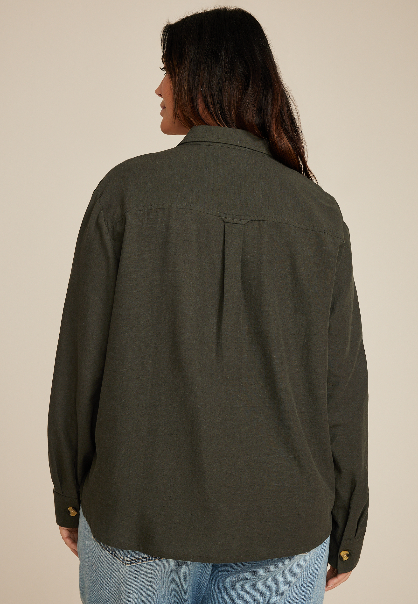 Plus Size Utility Relaxed Button Down Shirt, C2671, large