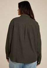 Plus Size Utility Relaxed Button Down Shirt, C2671, small