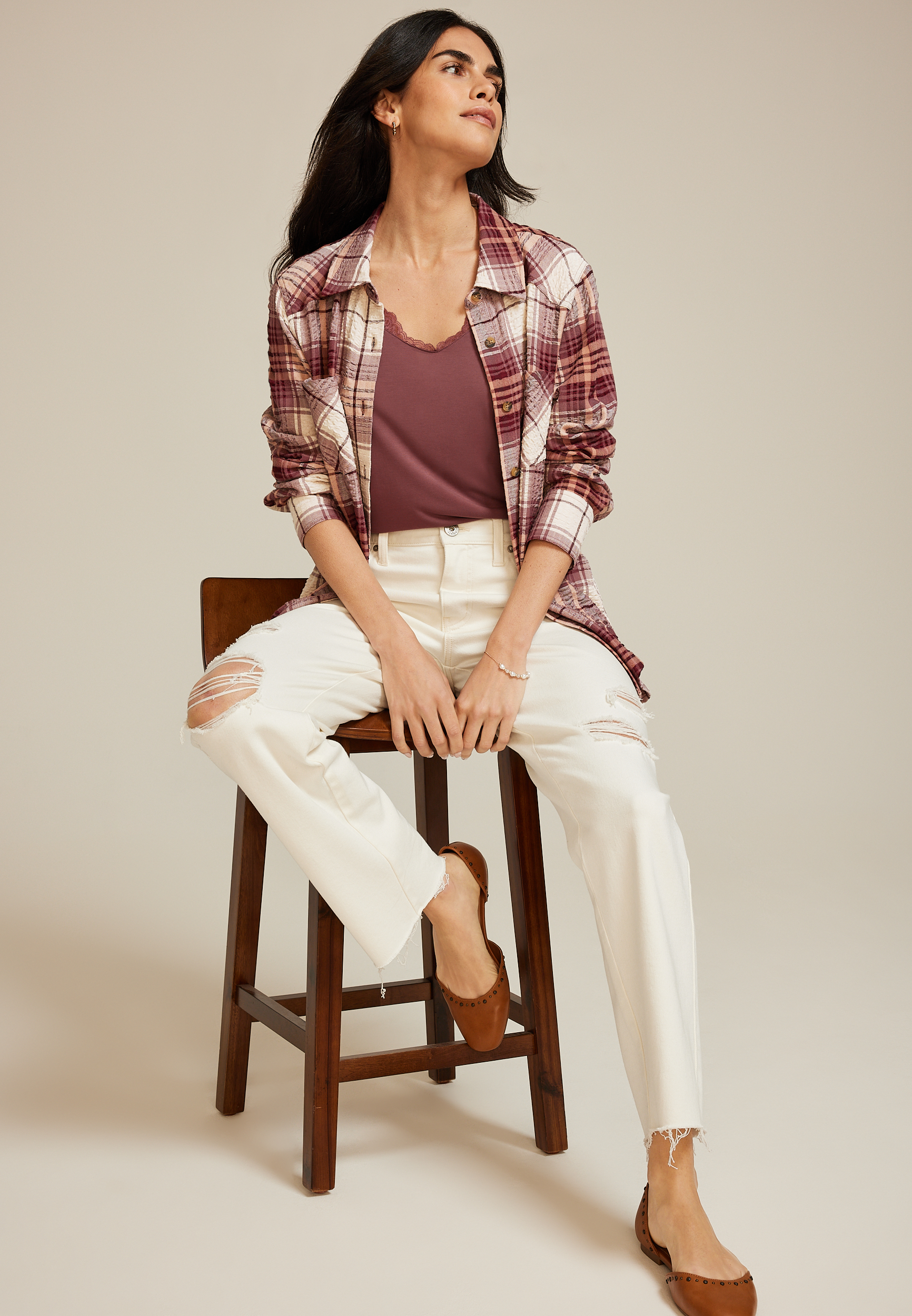 Pucker Plaid Button Down Shirt