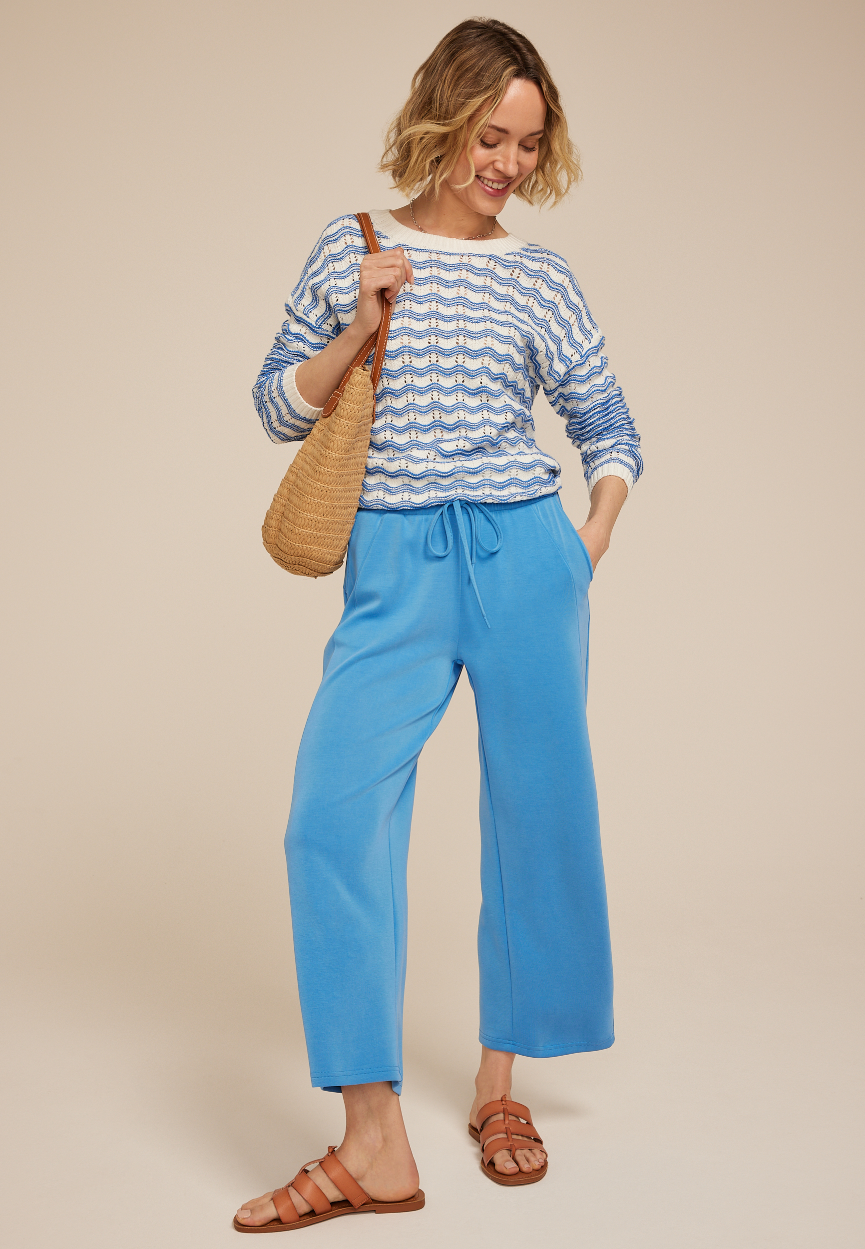 Scuba Knit Wide Leg Cropped Pant, C9878, large