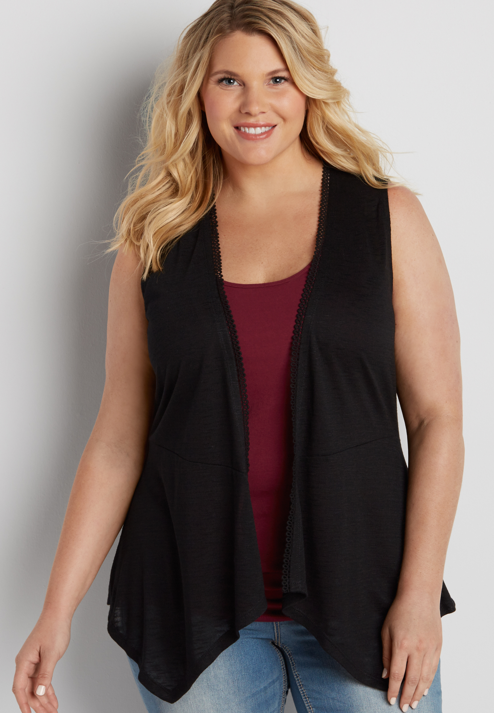 plus size lightweight vest with embroidered mesh back maurices