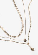 Gold Triple Layered Coin Necklace, C605, small