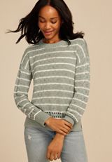 Pointelle Striped Crew Neck Sweater, C4477, small