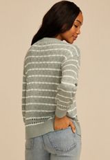Pointelle Striped Crew Neck Sweater, C4477, small