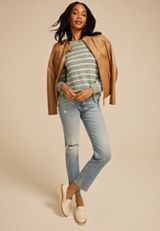 Pointelle Striped Crew Neck Sweater, C4477, small