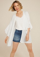 Crochet Trim Curve Hem Kimono