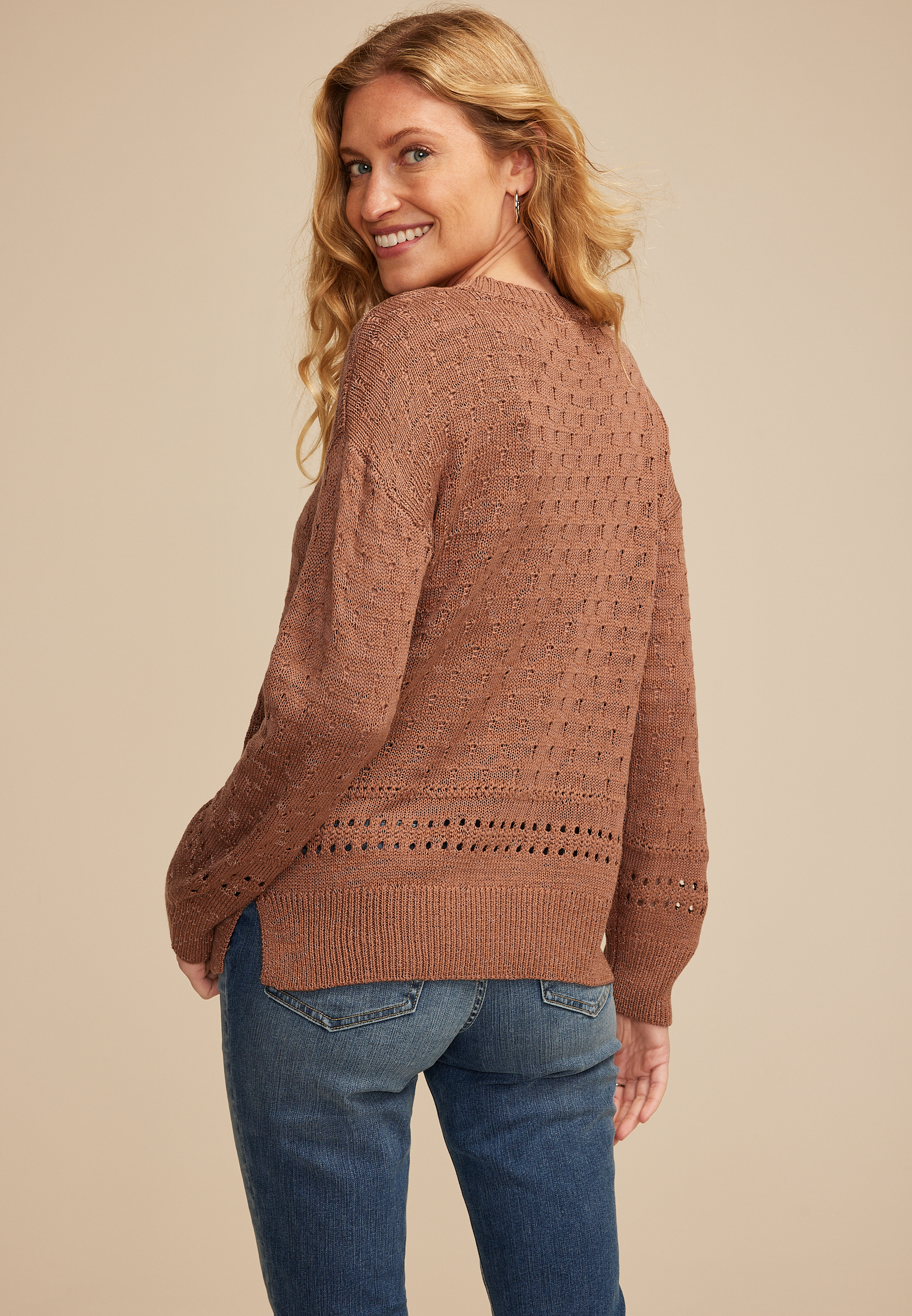 Pointelle Crew Neck Sweater, C4291, large