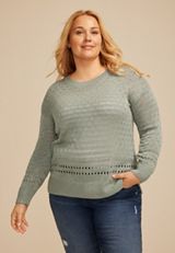 Plus Size Pointelle Crew Neck Sweater, C4610, small