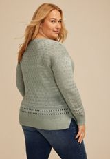 Plus Size Pointelle Crew Neck Sweater, C4610, small