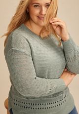 Plus Size Pointelle Crew Neck Sweater, C4610, small
