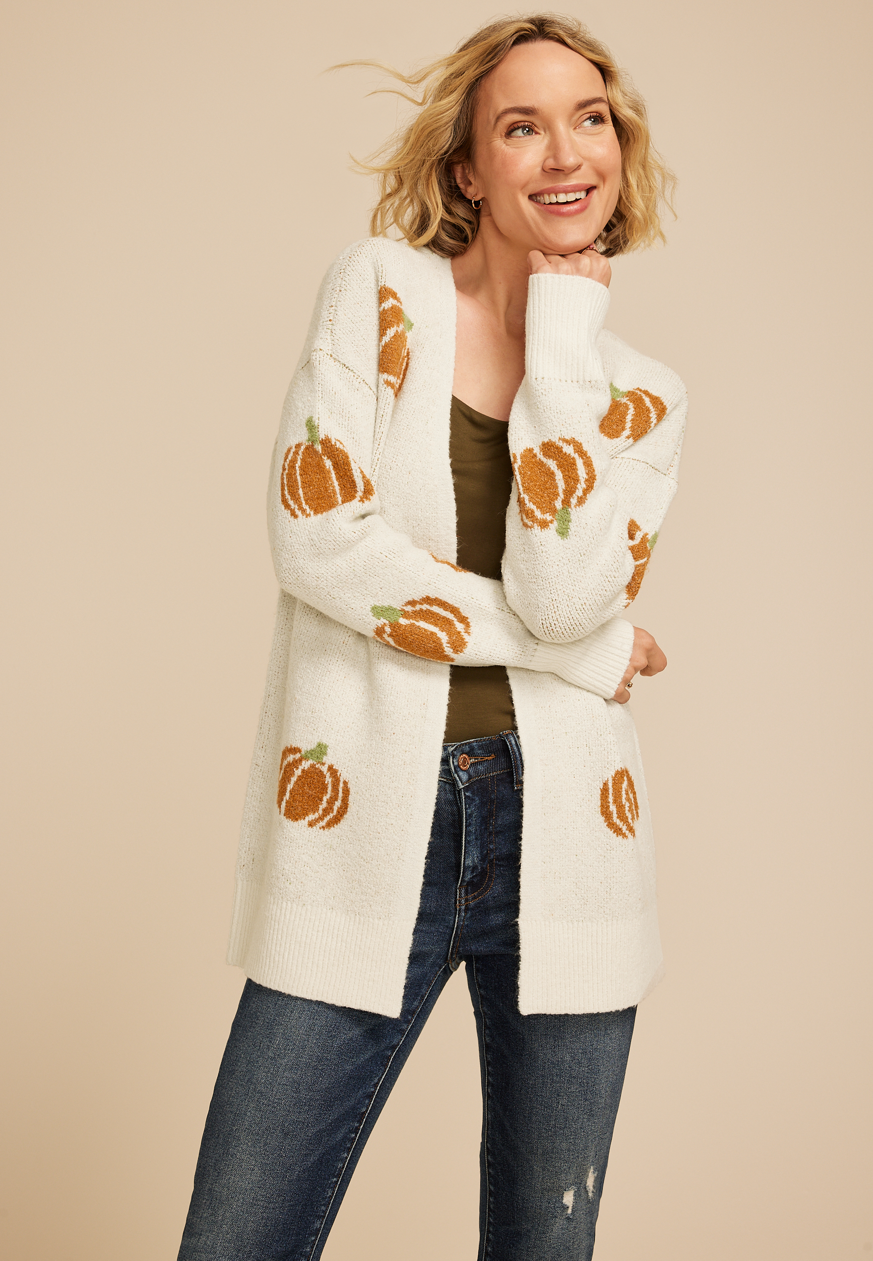 Pumpkin Open Front Cardigan 