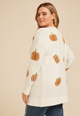 Plus Size Pumpkin Open Front Cardigan, , small