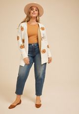 Plus Size Pumpkin Open Front Cardigan, , small