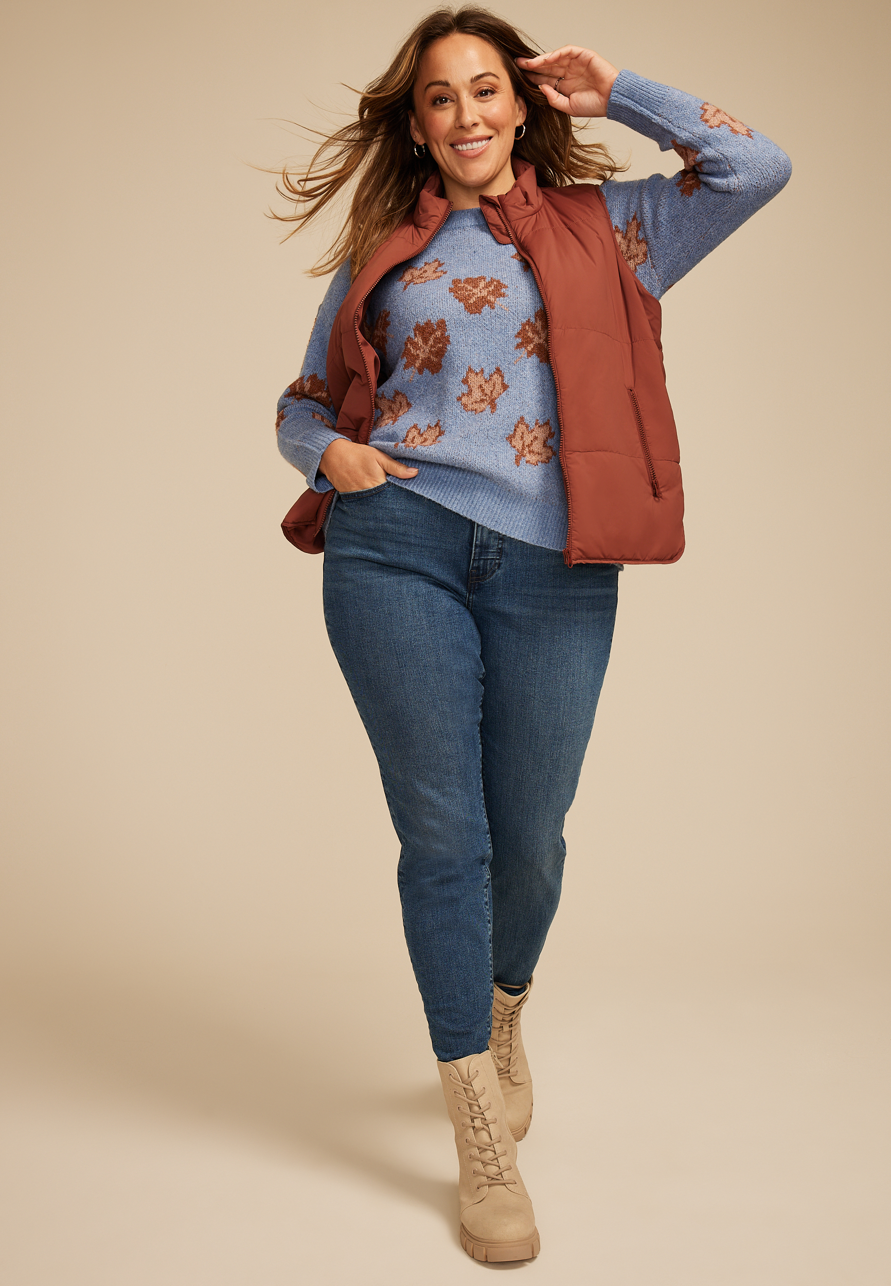 Plus Size Fall Leaves Sweater, , large