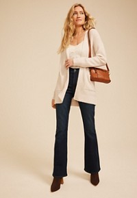 Textured Curved Hem Cardigan 