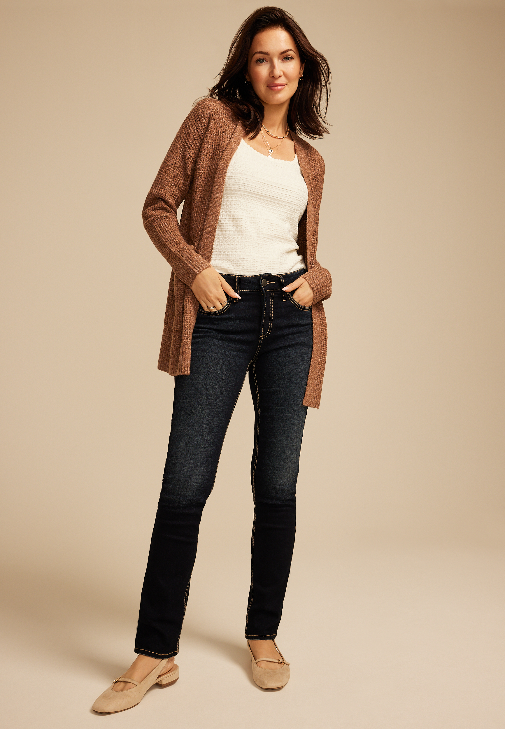 90s Waffle Knit Slouch Open Front Cardigan