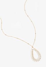 White Raffia Wrapped Border Teardrop Pendant Necklace, GOLD, small