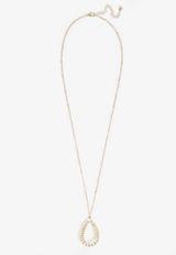 White Raffia Wrapped Border Teardrop Pendant Necklace, GOLD, small